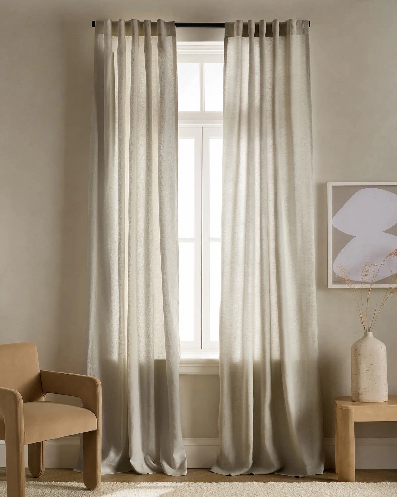 NWOT Quince Linen Curtain Panels 48″ x 84″ Light Filtering 2 Panels Flax
