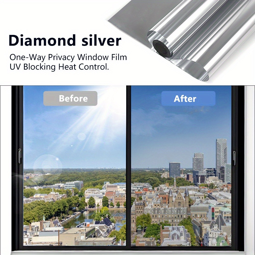 One Way Window Film Heat UV Reflective Privacy Tint Foil for Home Office(Silver)
