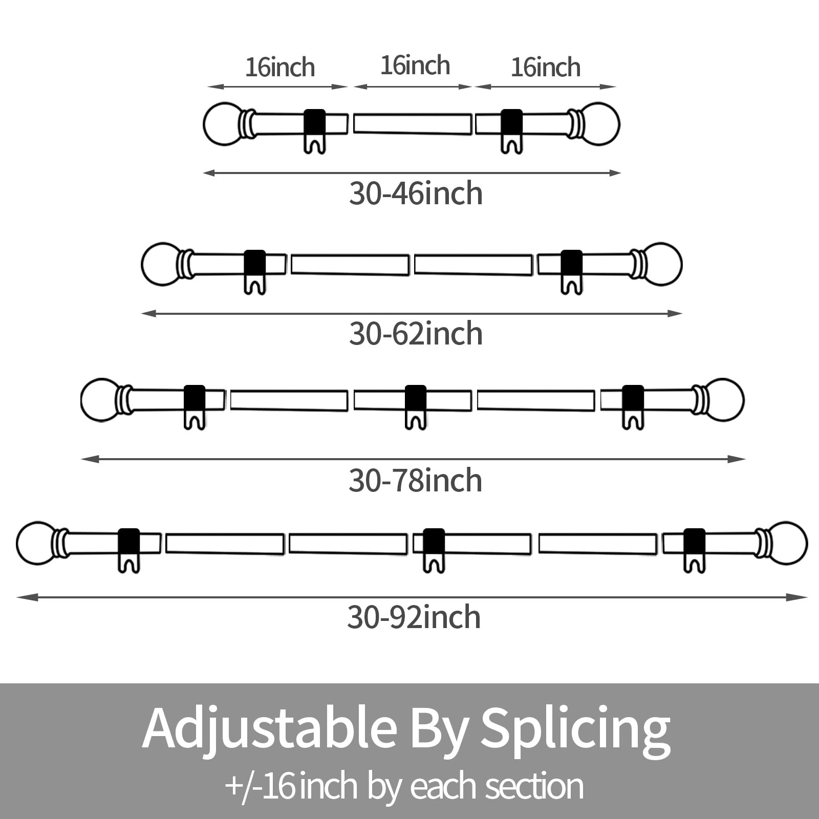 Curtain Rods 3062 Inch, 5/8″ Brushed Nickel Stainless Steel for Home Decor