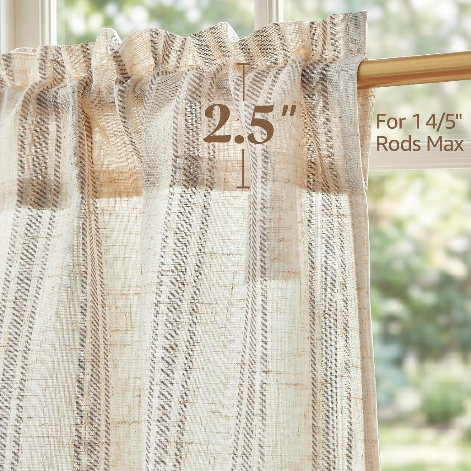Gray Striped Linen Kitchen Curtains 24 Inch Cafe Tier Curtains Balanced Strip…
