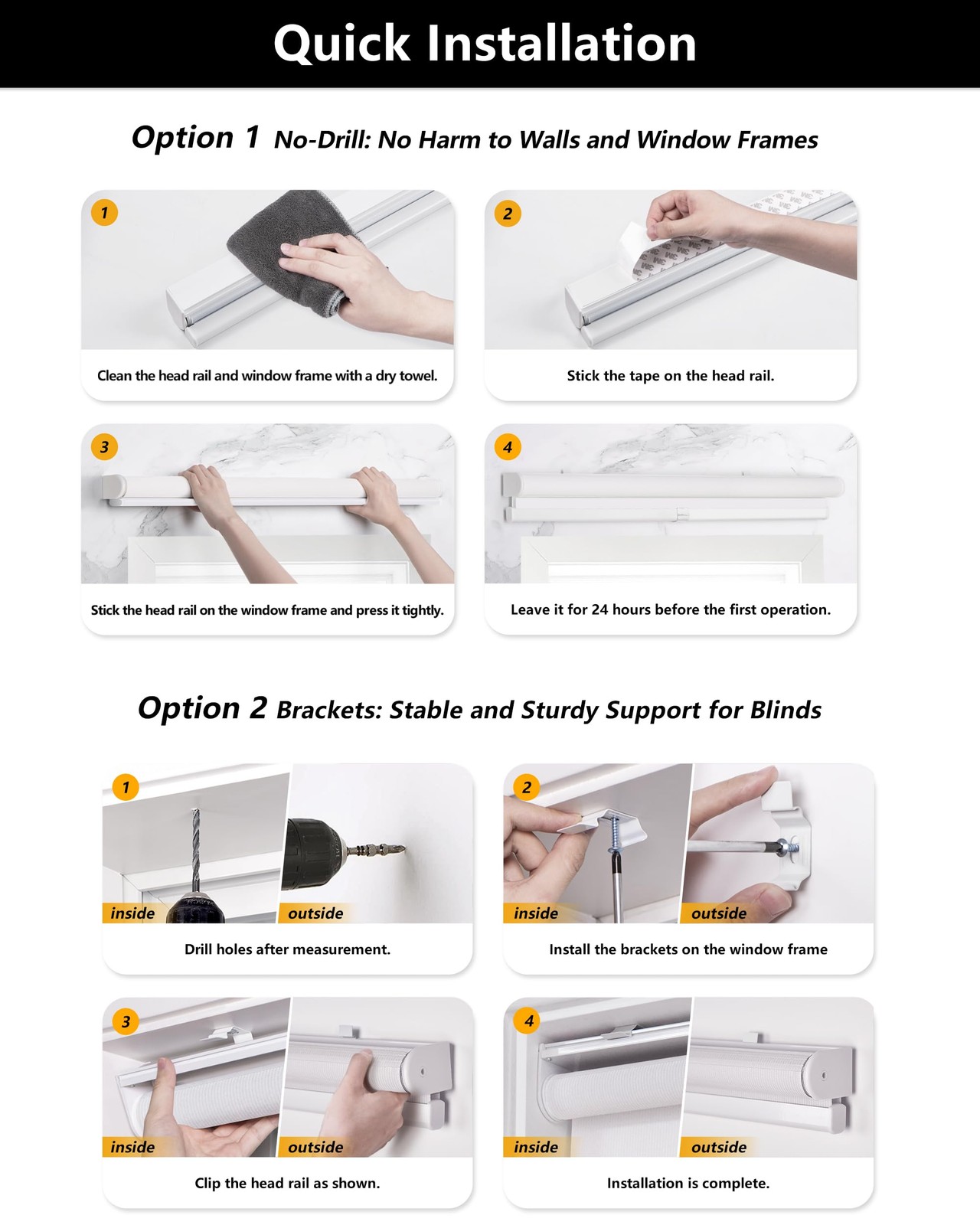 No Tools No Drill Cordless Zebra Blinds 29×48, White