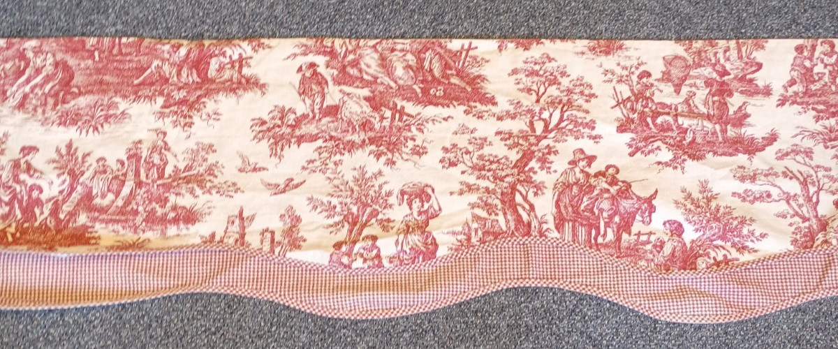 Vtg Waverly Red Toile French Country Life Birds Valance Scalloped 74″ x 17″