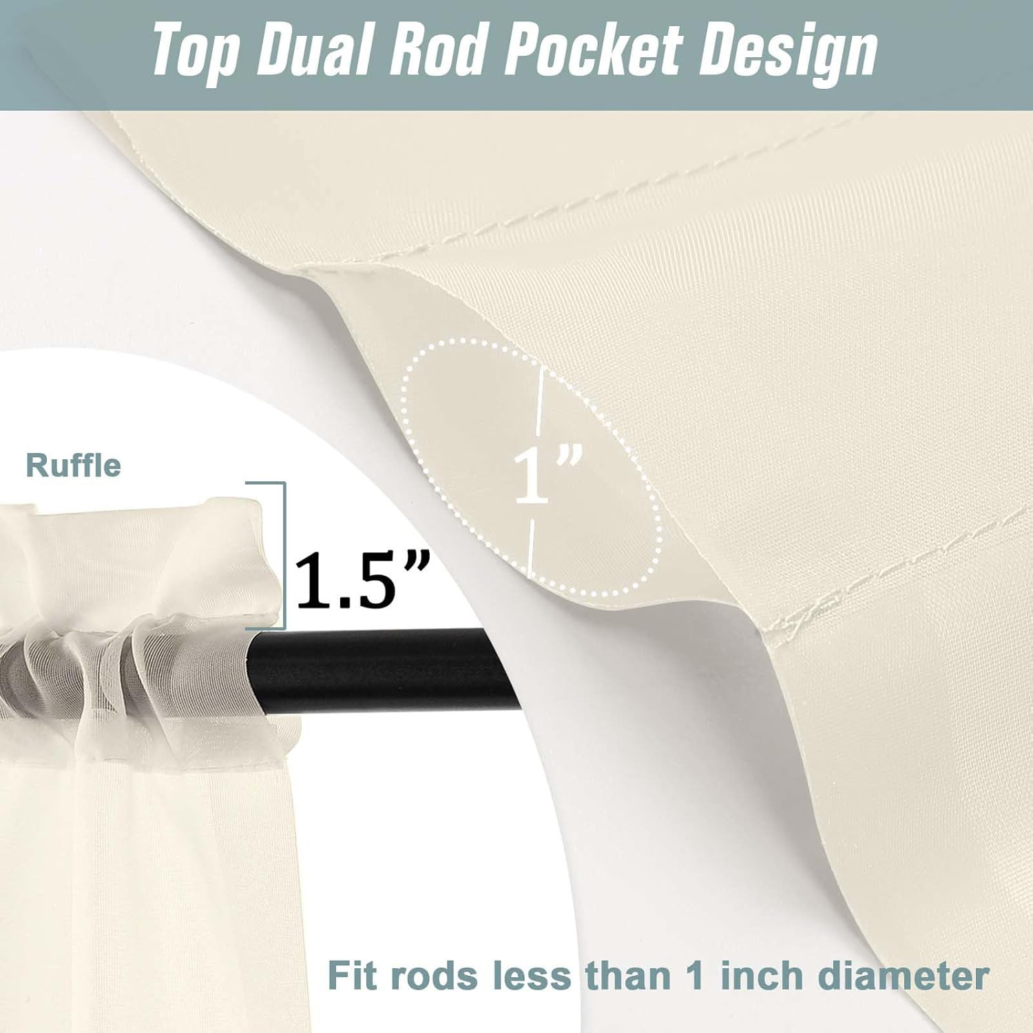 Cream Valances for Windows 14 Inch Length 2 Panels Set, Small Voile Sheer Curtai