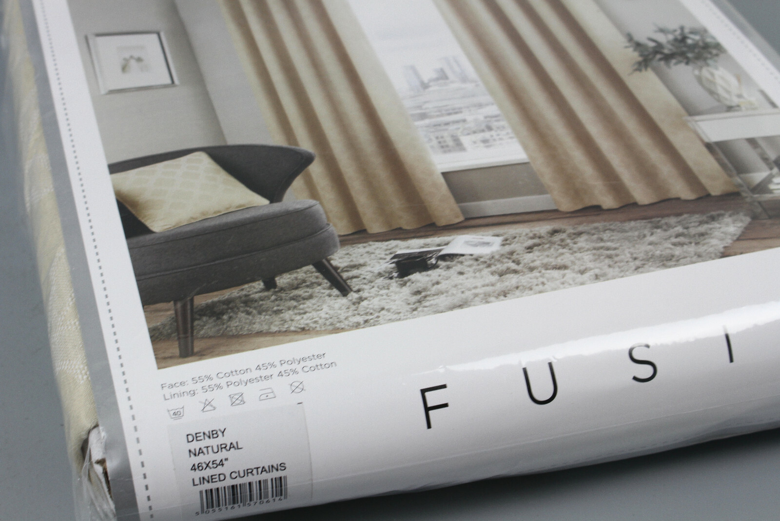 Fusion Curtain Set Geometric Pattern Curtain Eyelet Natural 117 x 137cm W13-SA3