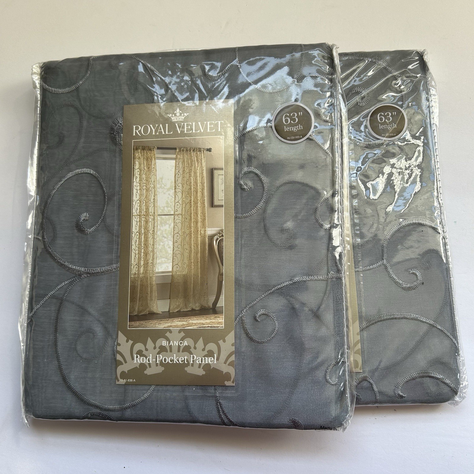 NEW 2 Royal Velvet Bianca Lustrous Steel Sheer Rod Pocket Panel Panels JCP 50×63