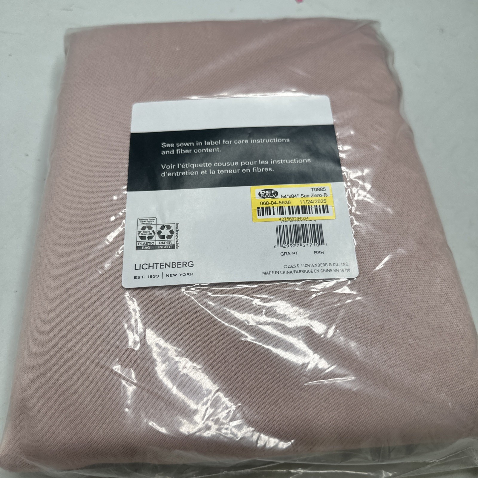 Sun Zero Madison 1 Panel Blush Light Pink Color 54″Wx84″L