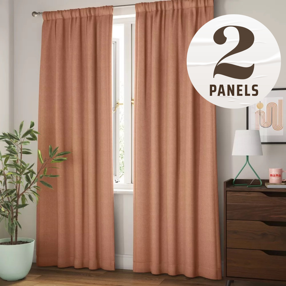 (2) Room Essentials Room Darkening Thermal Curtains 84×42 Heathered Orange Pair