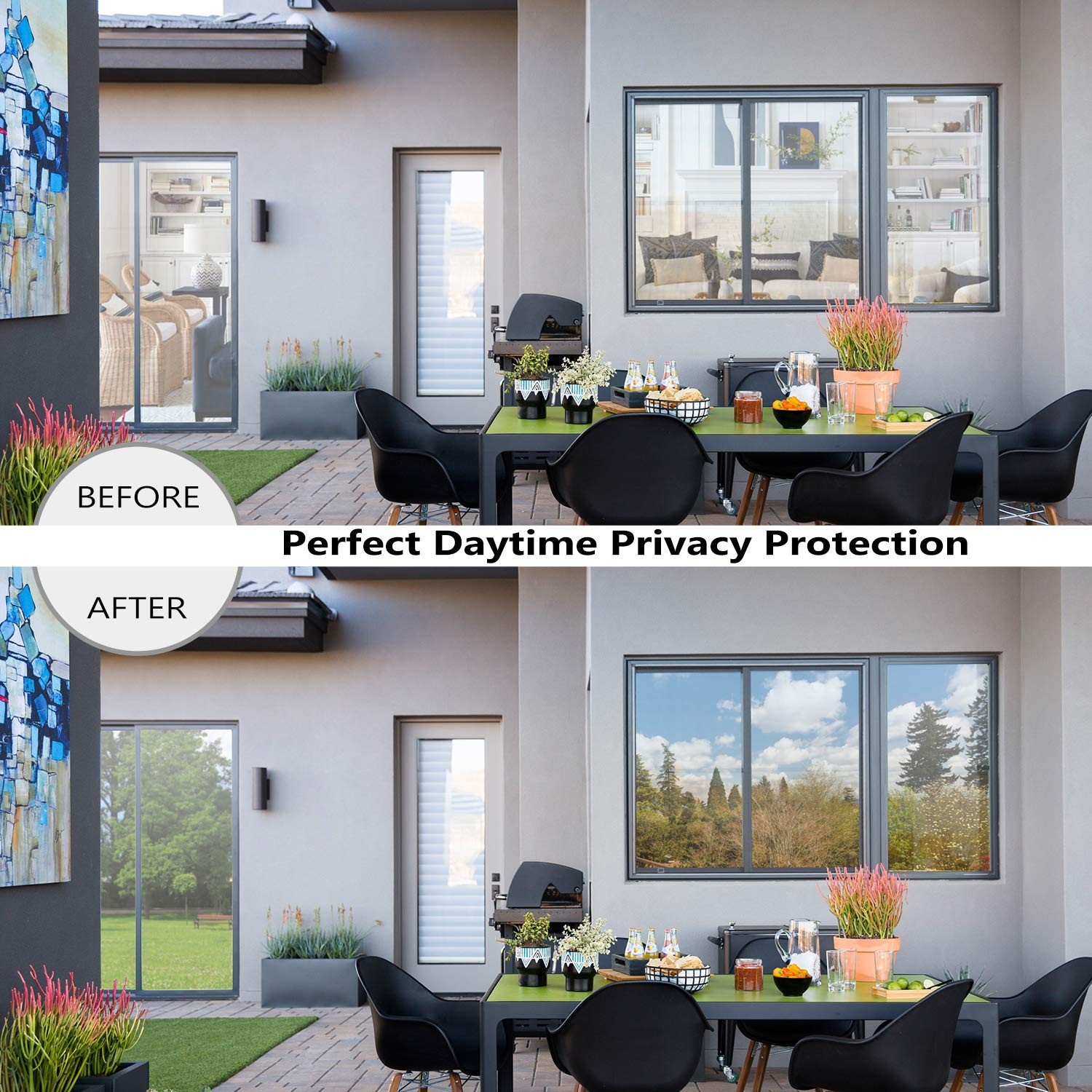 Window Tint for Home, One Way Daytime Privacy 17.5 In x 6.5 Ft, Silver Black