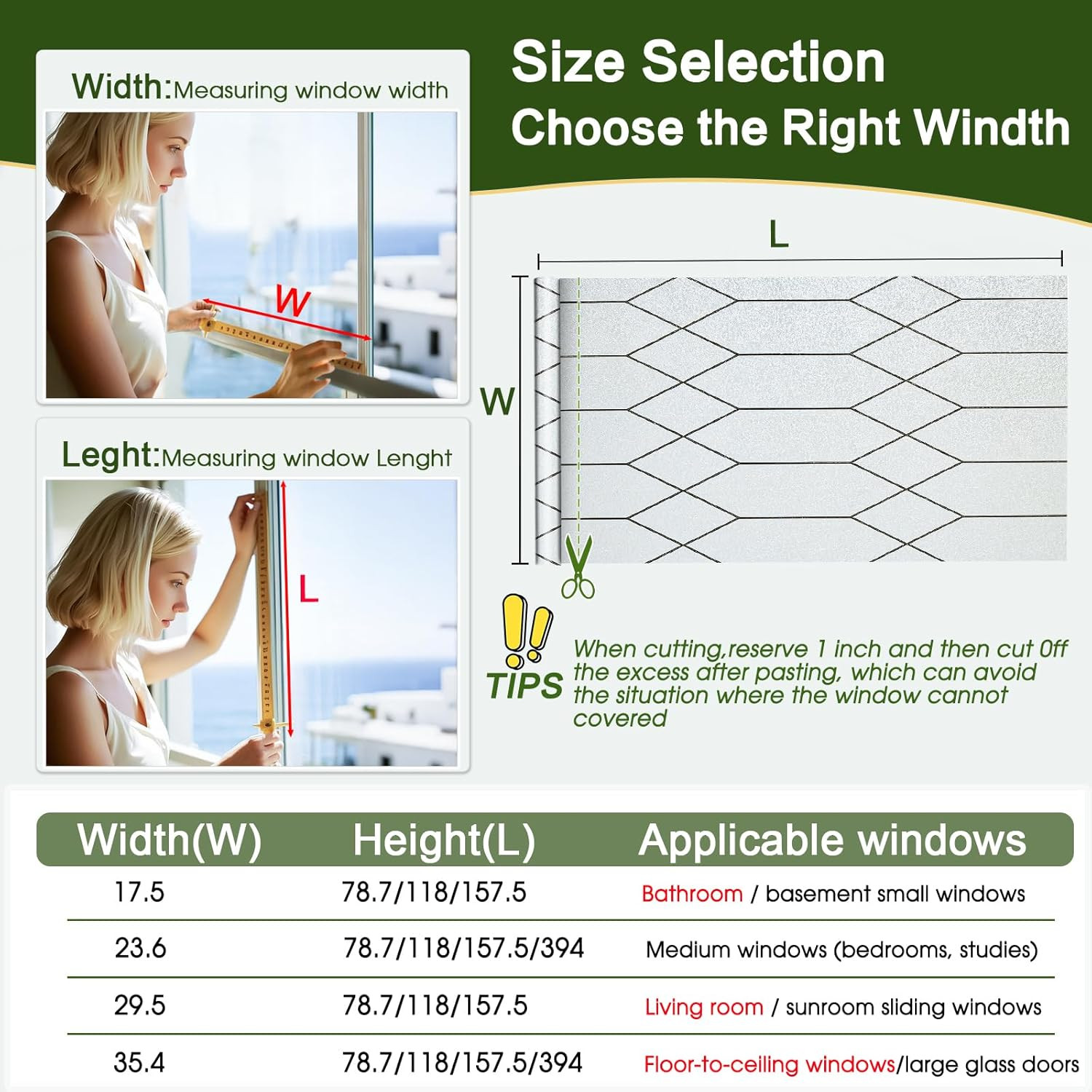 Frosted Glass Window Film Moroccan Lattice Decorative (17.5X78.7 In)