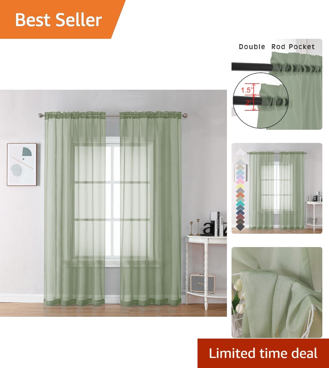 Bedroom Curtains 2 Panel Sets 84″ Inch Length – Transparent Light Weight Soft…