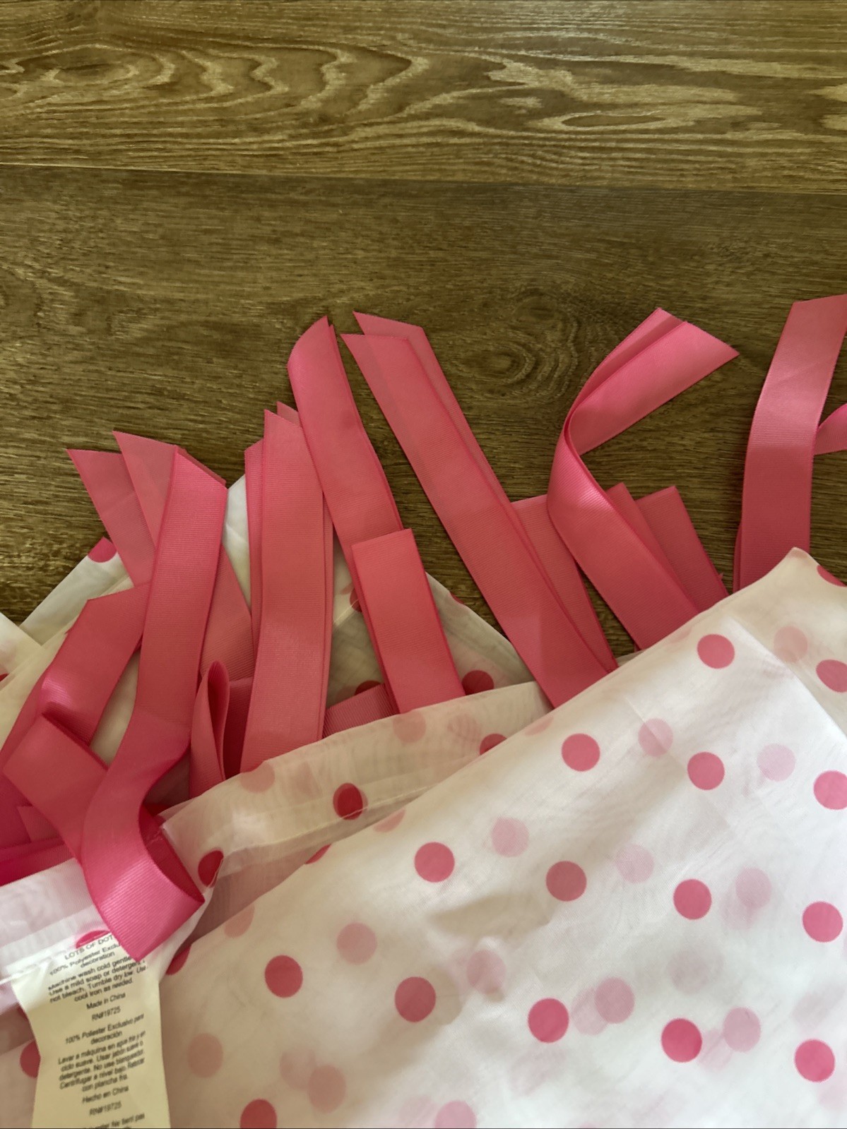 Two Sheer Curtain Pink Polka Dots & Grosgrain Ribbon Tabs “Lots Of Dots”