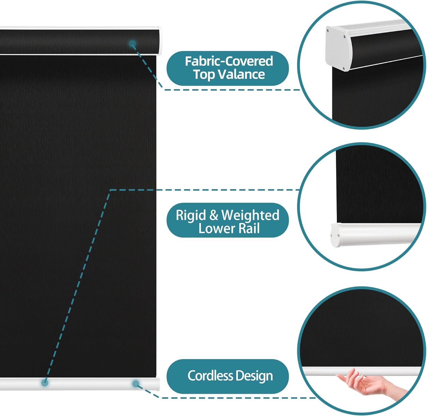Changshade CUSTOM Blackout Cordless Roll-up Blinds Roller Shades Window Blinds