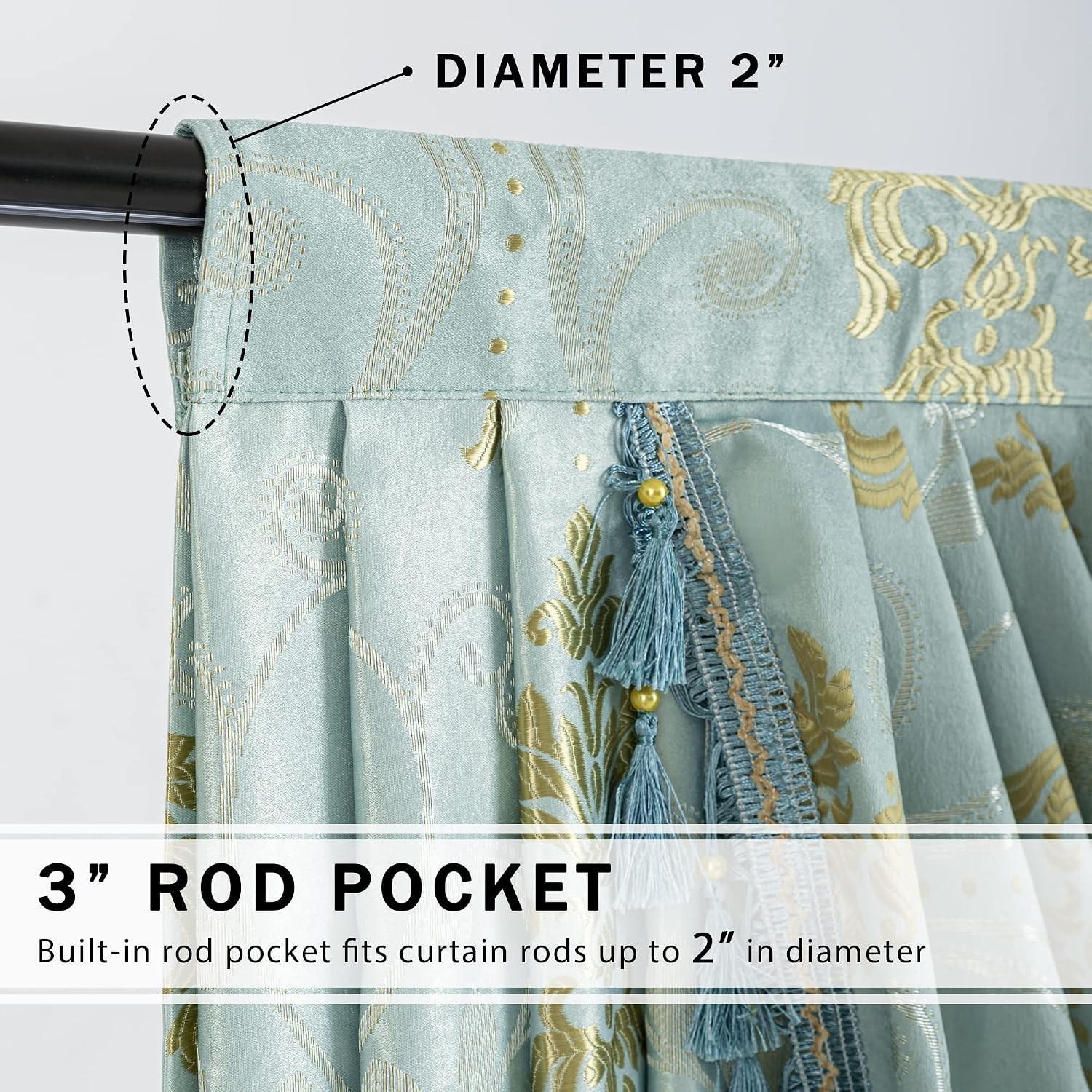 Waterfall Valance for Window – Tassels Valances for Living Room (1 Panel, Aqua,