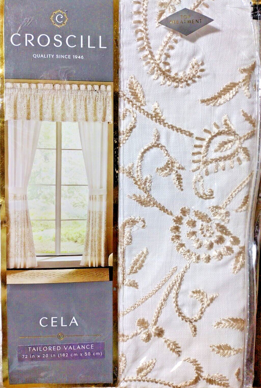 Croscill, Valance, CELA, Ivory, 72″ W x 20″L, Embroidered Pattern NEW