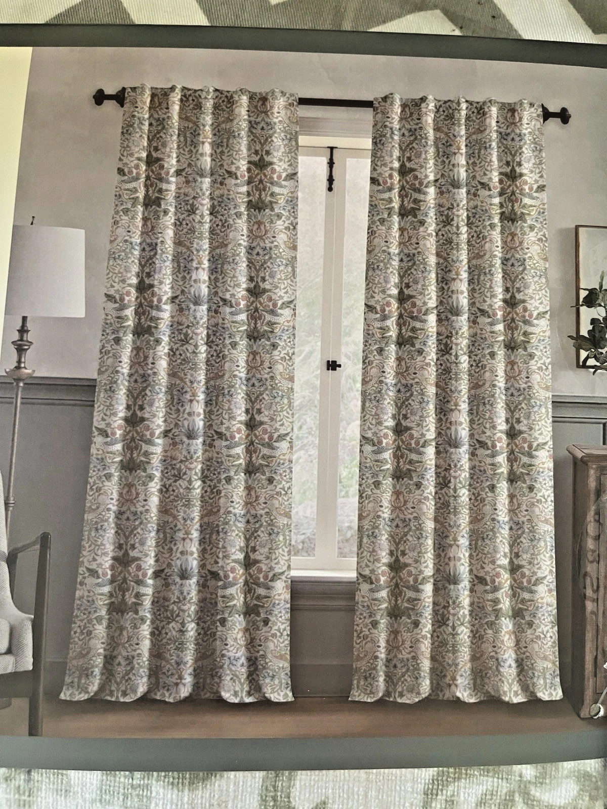 WILLIAM MORRIS Curtain Set of 2 37X96” Strawberry Thief Birds Floral New