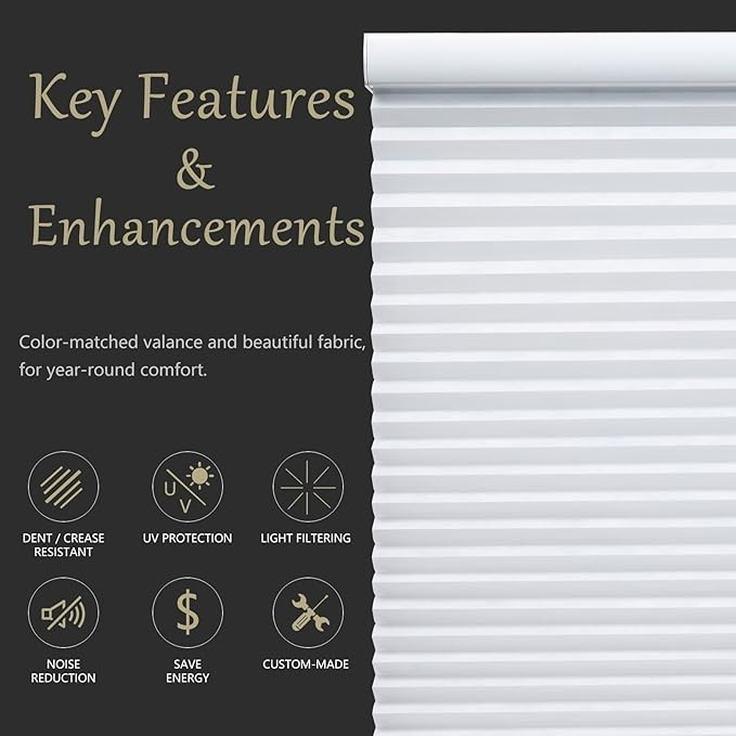 White Light Filtering Cordless Cellular Shades Honeycomb Blinds Custom Cut