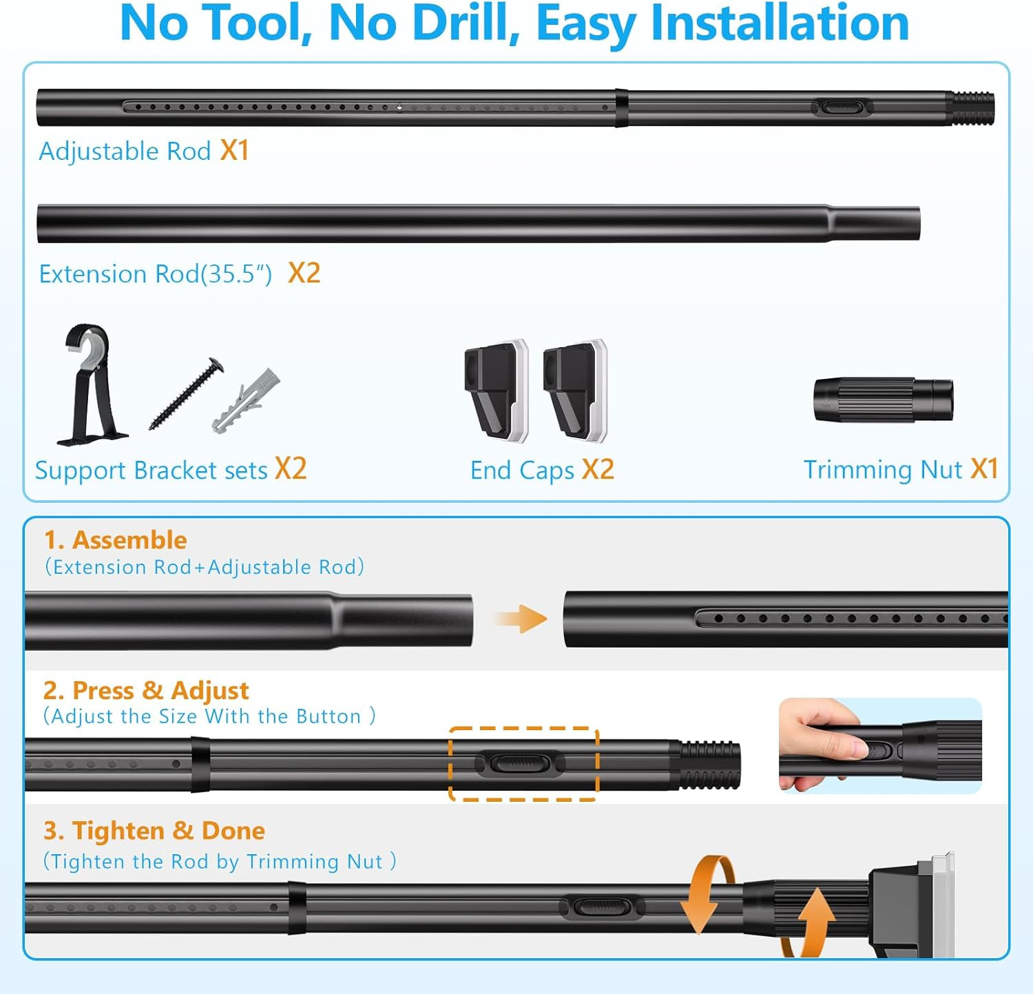 Tension Curtain Rods No Drilling, Extra Long Tension Rod 41-139 Inch, Heavy Duty