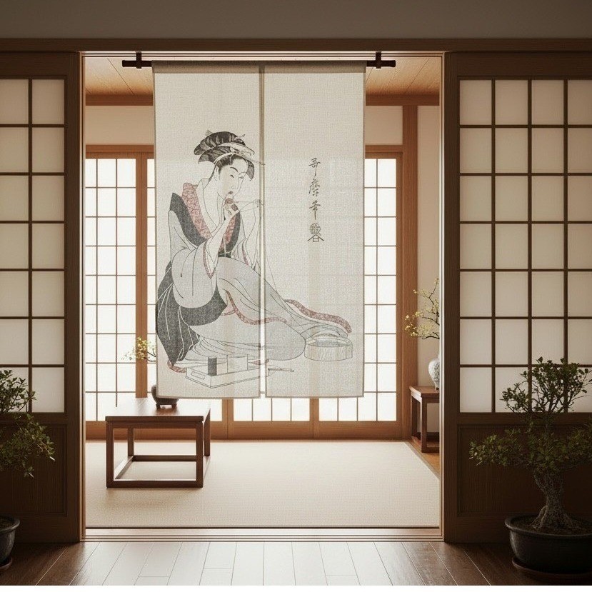 Japanese Noren Curtain Ukiyo-e Woman Kimono Doorway Tapestry Made in Japan New