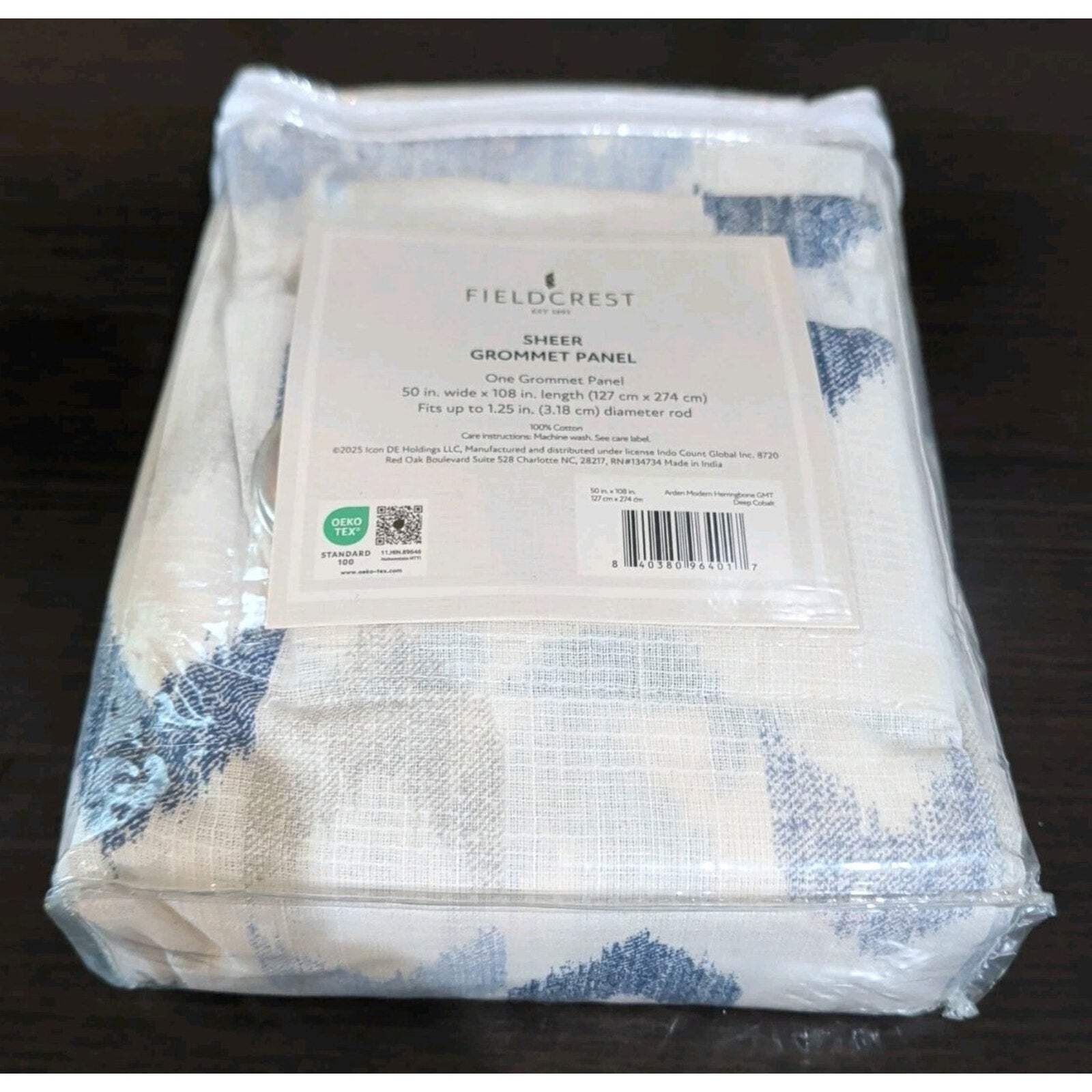 Fieldcrest Arden Herringbone Sheer Curtain Panel 50×108 Cobalt Grommet