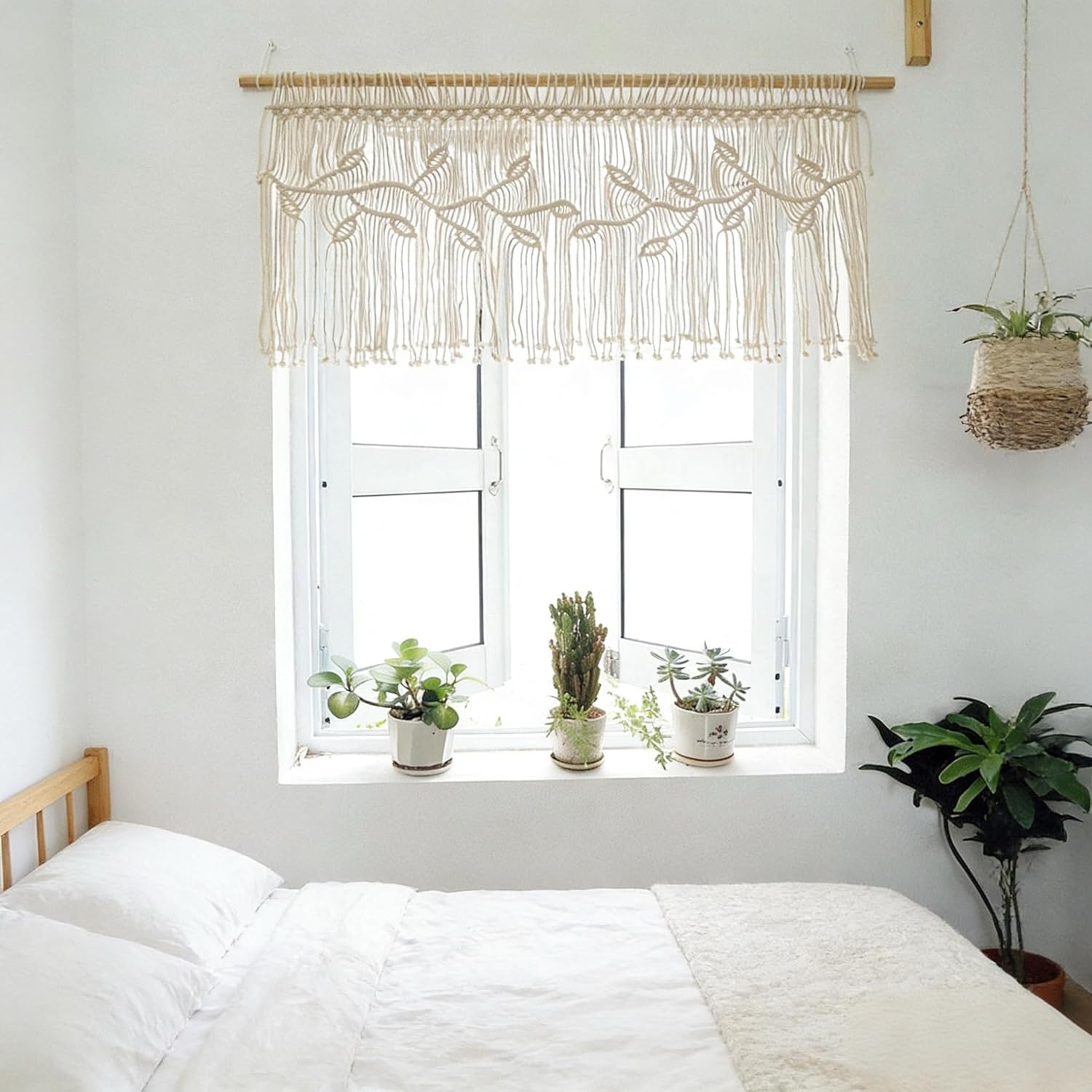 Macrame Valance Curtain for Kichen Windows 35.43*23.62Inch Farmhouse Boho Curtai