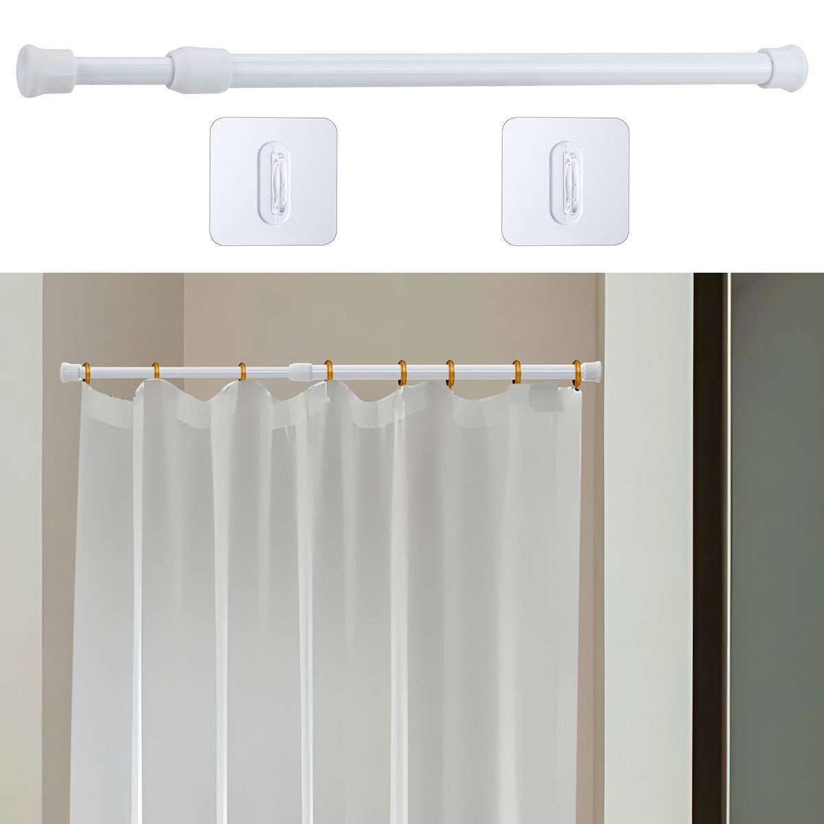 Adjustable Tension Curtain Rod Spring Load Pole Heavy-Duty Plastic Steel Tool US