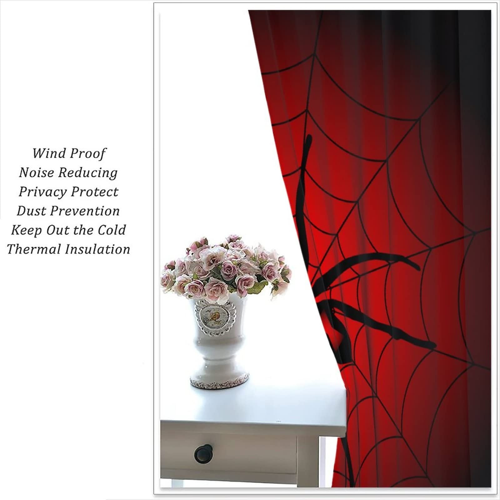 Spider Web Window Curtains for , Big Spider Black Spiderweb Blackout Rod Pock…
