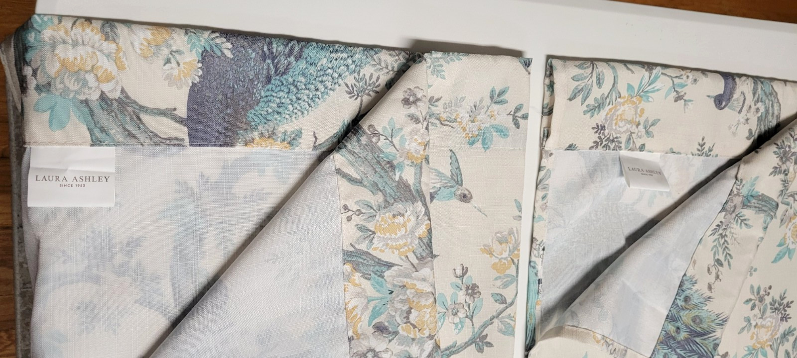 Laura Ashley 2 Belvedere Peacock Window Curtain Panels Blue Turquoise 36×95 Pair