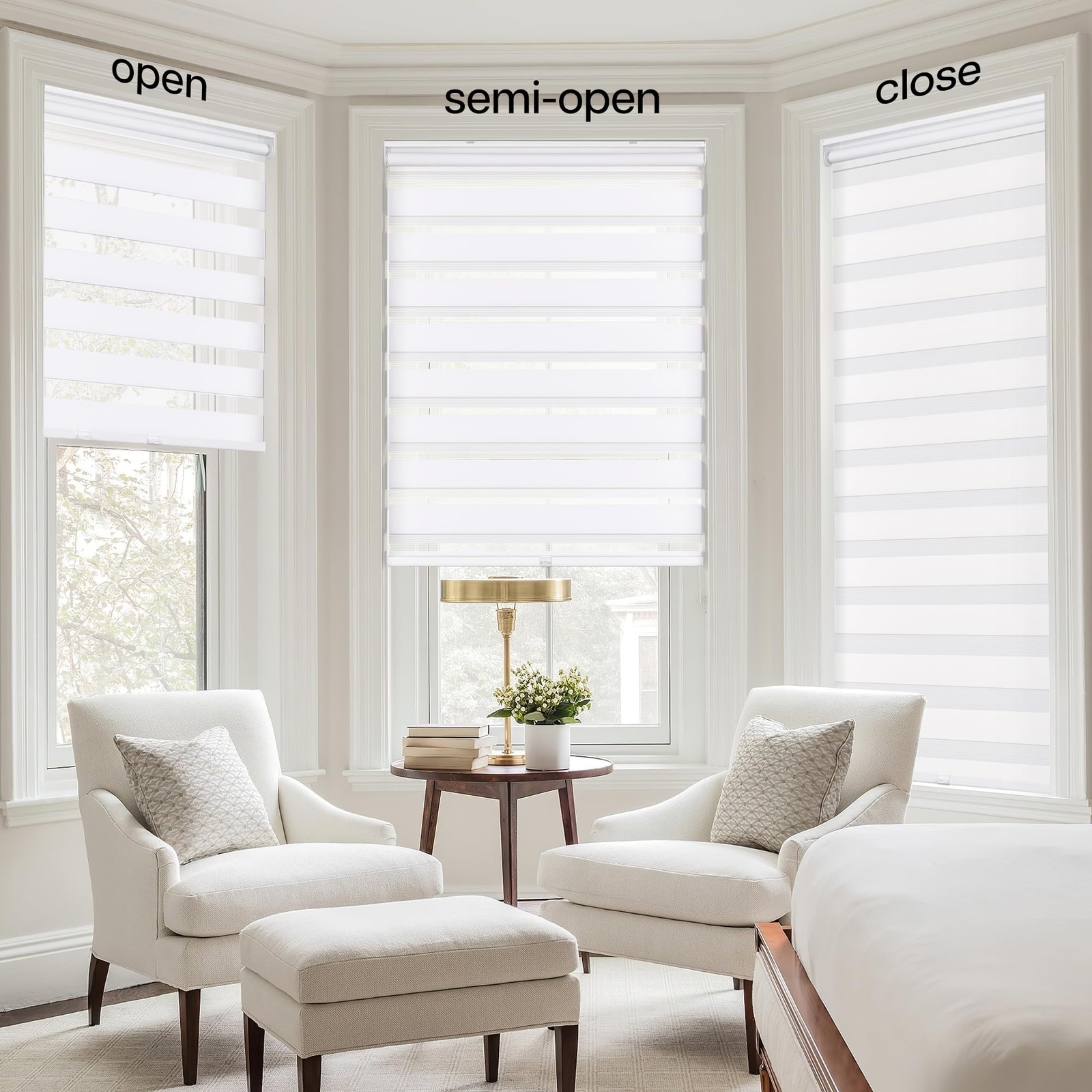 No Tools No Drill Cordless Zebra Blinds 29×48, White