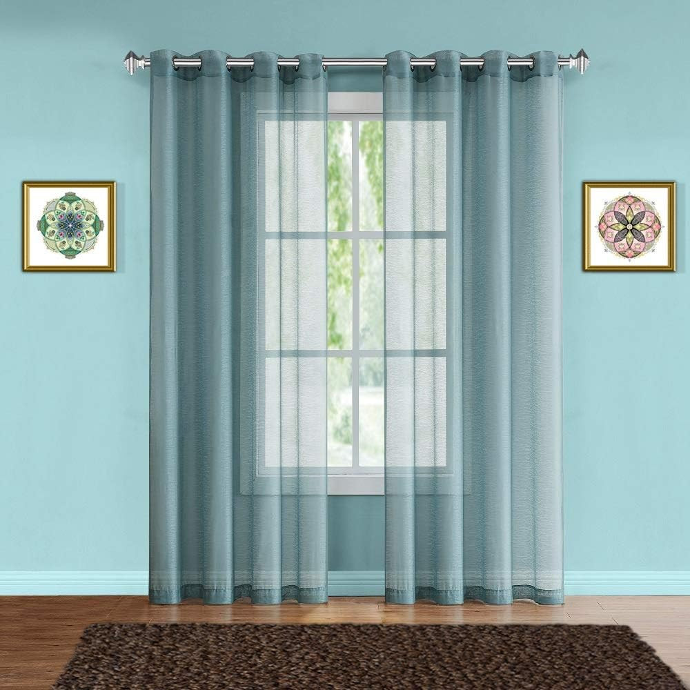 Pair of 2 Standard Size 54″ (Width) X 84″ (Length) Dusty Blue (Slate) Sheer Wind
