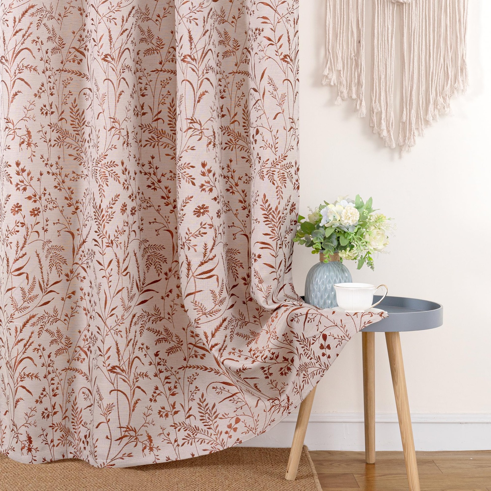 Bgment Linen Curtains For Living Room 84 Inches Long – Fall Jacquard Botanical