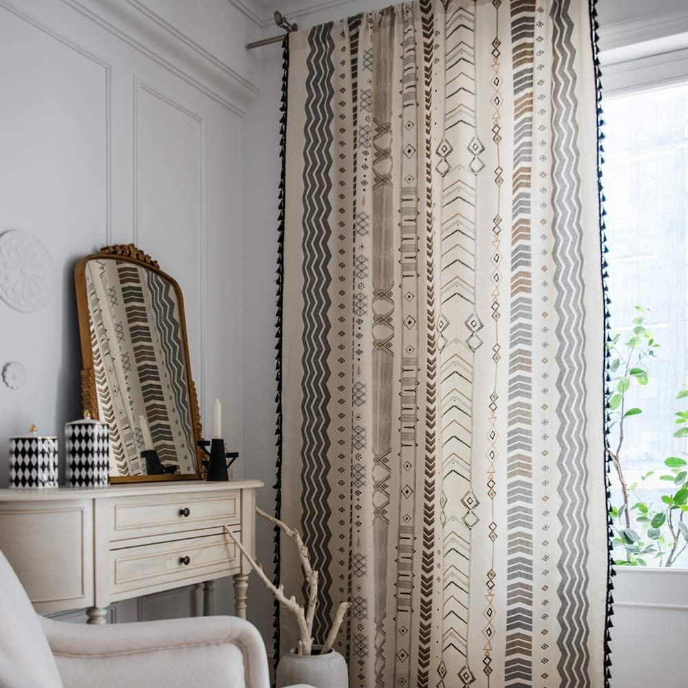 Boho Curtains 2 Panels Aztec Western Semi-Blackout Patterned Rod Pocket Windo…