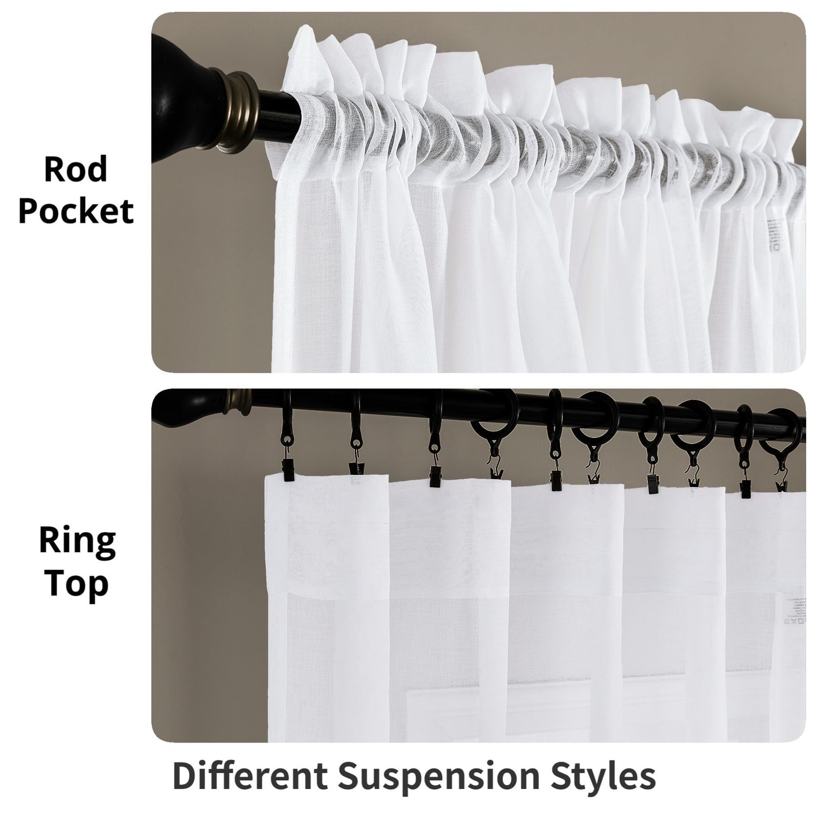 MYSTIC-HOME Sheer Curtains White 45 Inch 52″W x 45″L (Pack of 2),