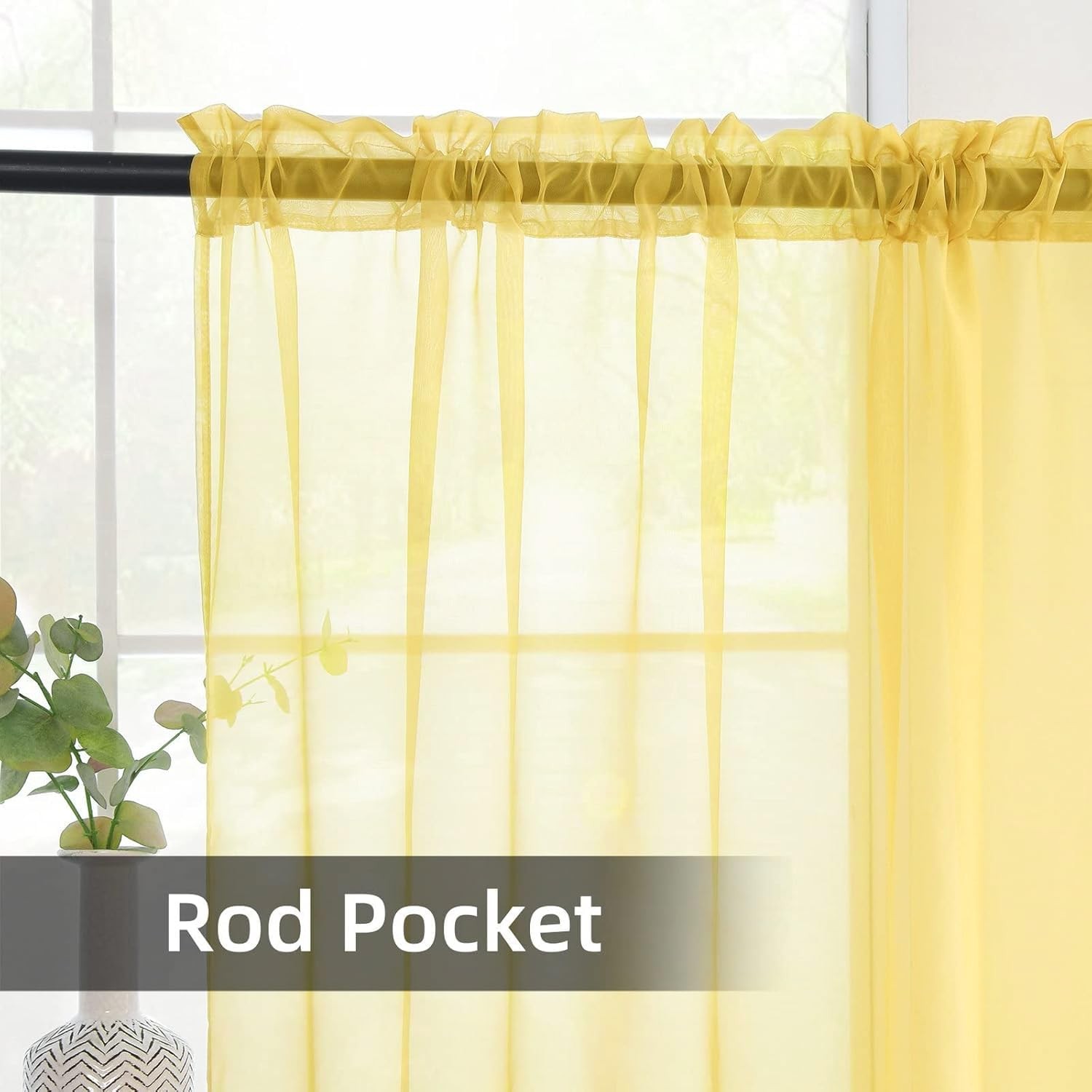 Solid Sheer Rod Pocket Curtain Voile Draperies 2 Panels White Beige Black Gre…