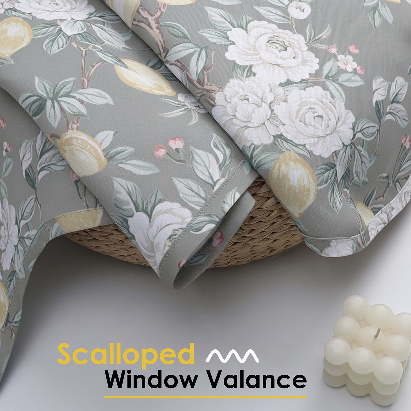 Scalloped Valance for Windows – Light Filtering Short Kitchen Valance, Farmho…