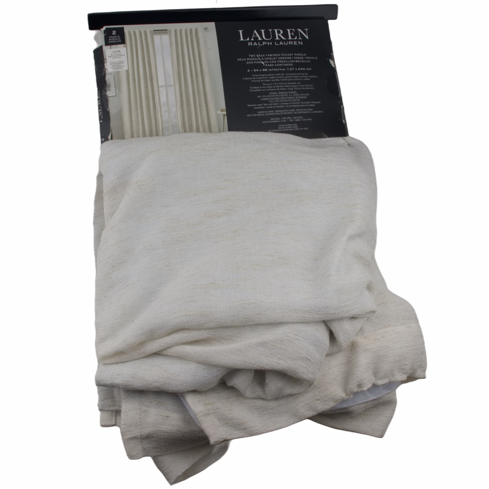 Ralph Lauren Curtains 2 Window Panels 54″ x 96″ Linen Natural Back Tab Blackout