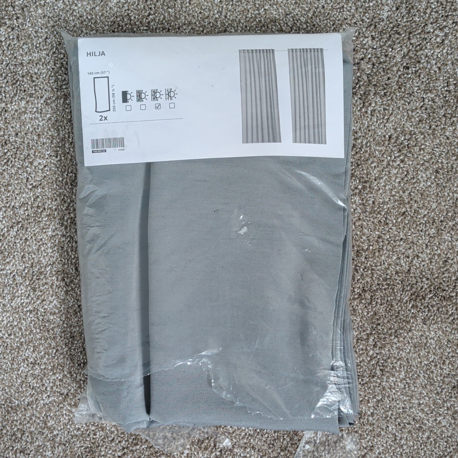 IKEA HILJA Curtains 1 Pair Gray w/ Heading Tape 57 x 98 1/2” 403.907.33 –