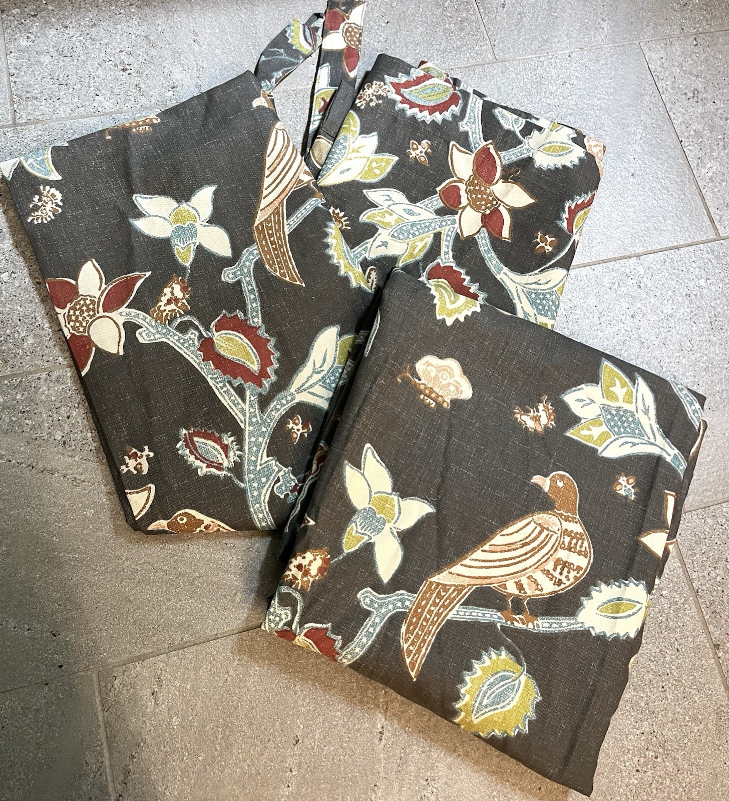 World Market Curtains Set Pakshi Bird Grey Boho 2 Panels 48×84 Cotton Lined