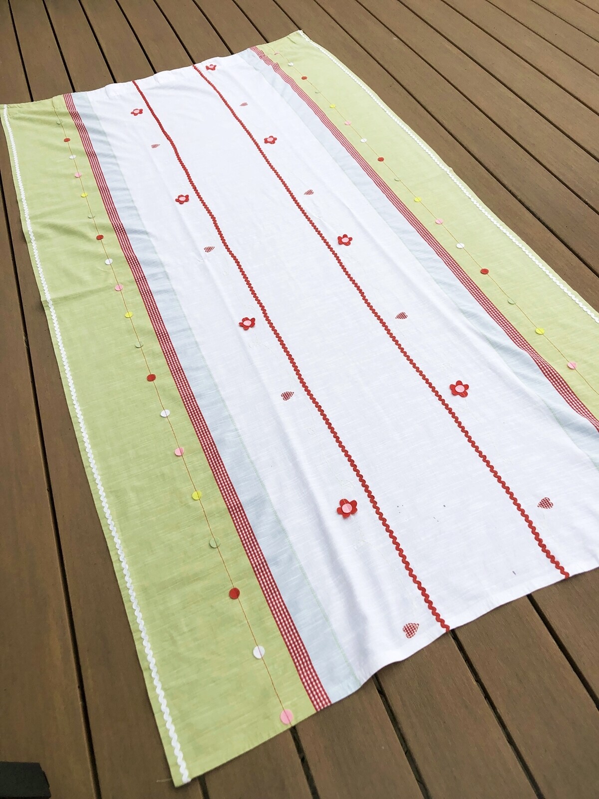 Single IKEA FABLER BARD Curtain Panel Ric Rac Hearts Flowers Gingham 46″ x 89″