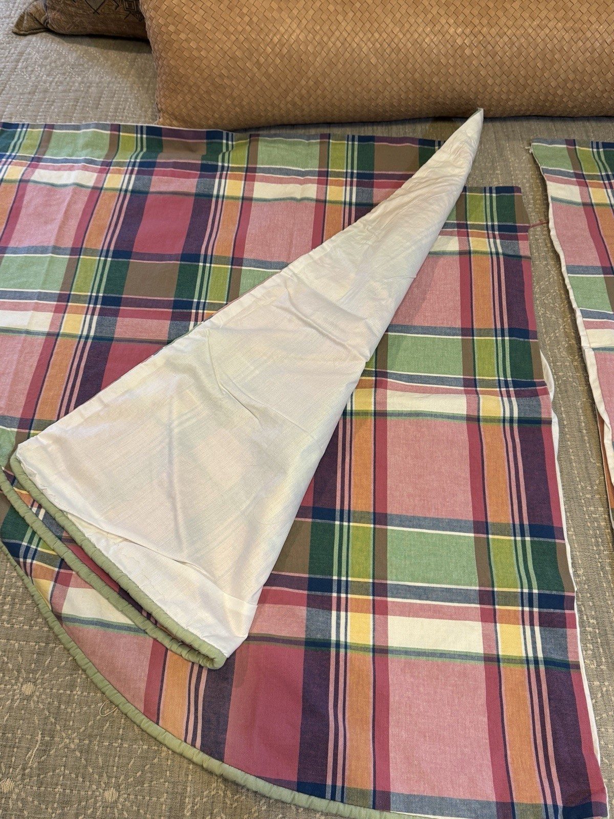 5-Piece Custom Plaid Valances Cotton Pink Green Blue Yellow Preppy EUC Curtains