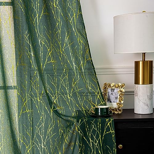 Emerald Green Sheer Curtains 96 52″W x 96″L (Pack of 2) Gold and Emerald Green