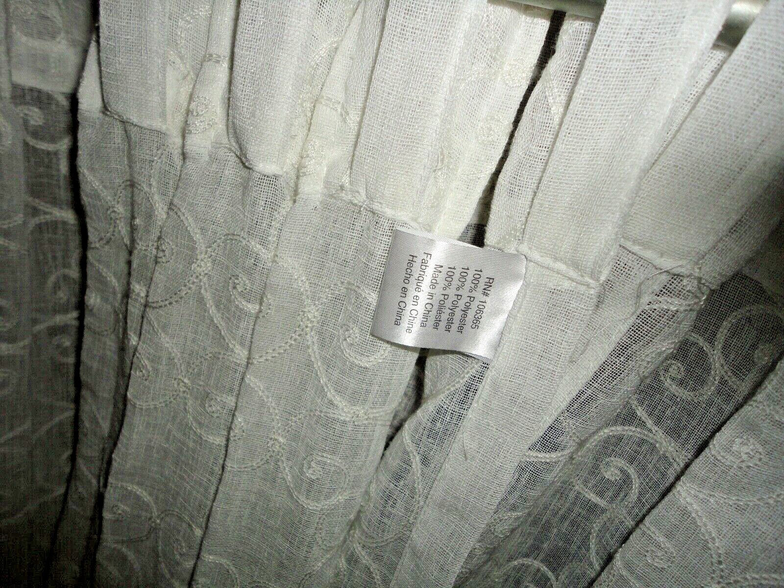 SOFTLINE PINCH PLEATED OFF-WHITE SCROLL SHEER (2) HIDDEN TABS PANELS 30 X 107