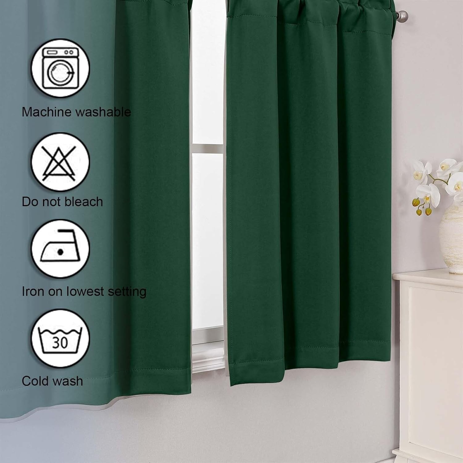 Versatile Ever Green Blackout Window Curtains, 30×45 In, 2 Pack for Cozy Spaces