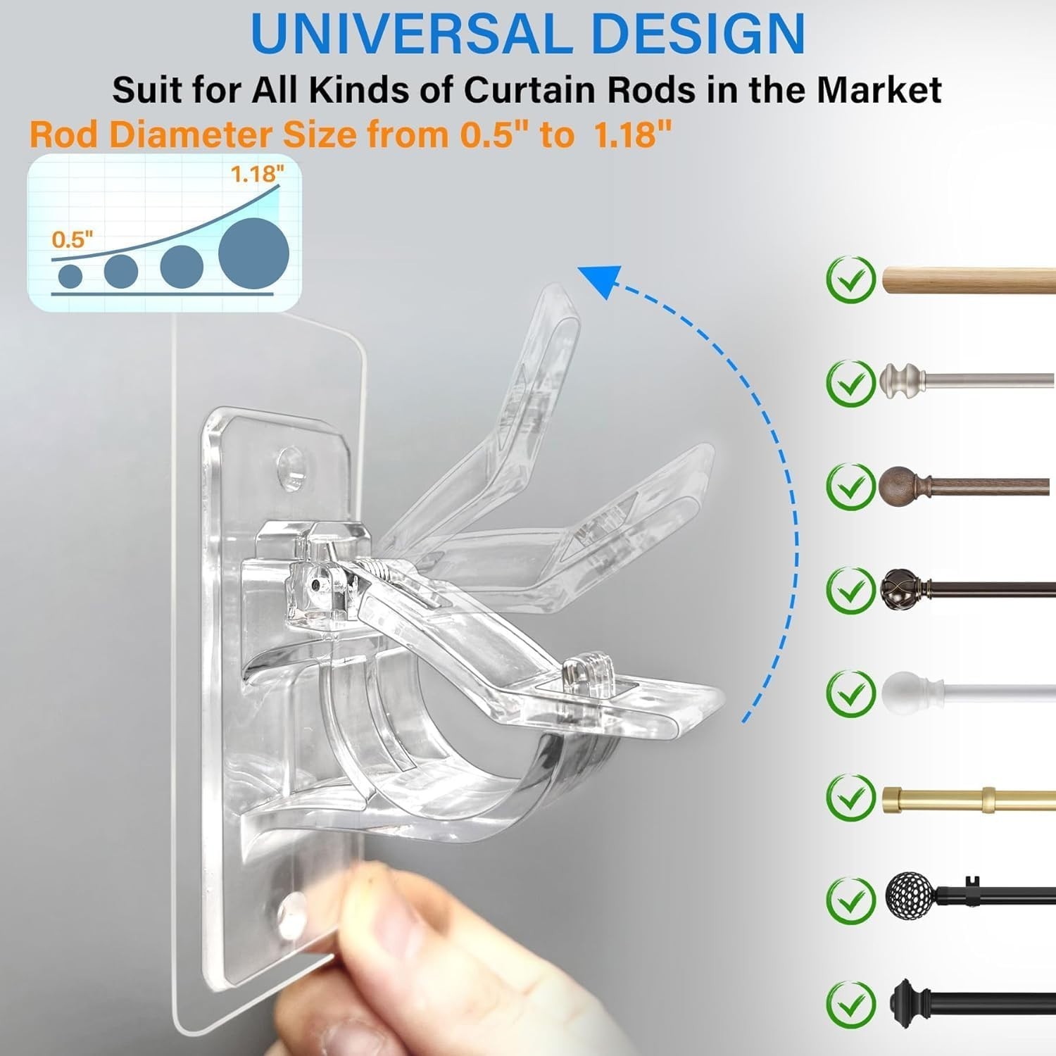 24 Pack Wall Mount Curtain Rod Holders No Drill Needed for Various Decor Styles