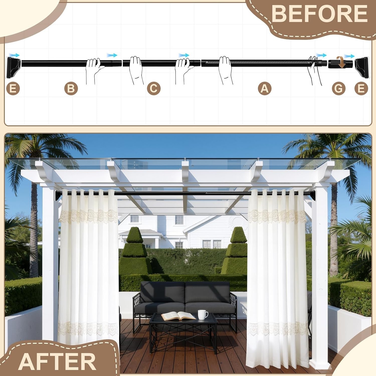 Tension Curtain Rod No Drilling, 41-173 Inch Extra Long Heavy Duty Tension Rod,