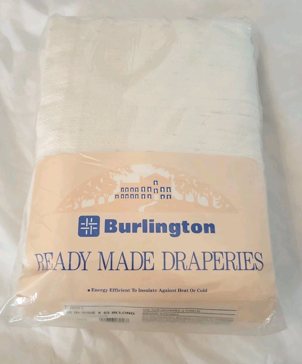 Vtg Burlington Ready Made Draperies (2) Panels 75″w X 63″L Antique White