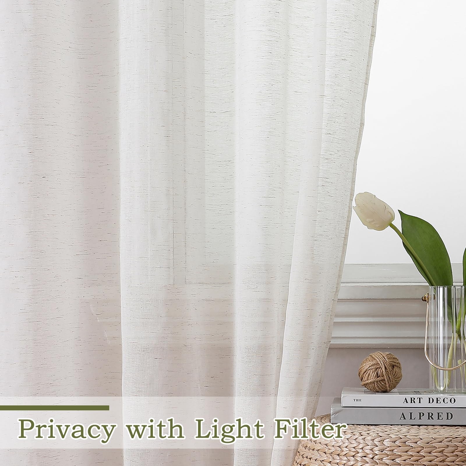 Light Filtering Sheers, 2 Panels 40×72 Inches, Linen Blend, Beige
