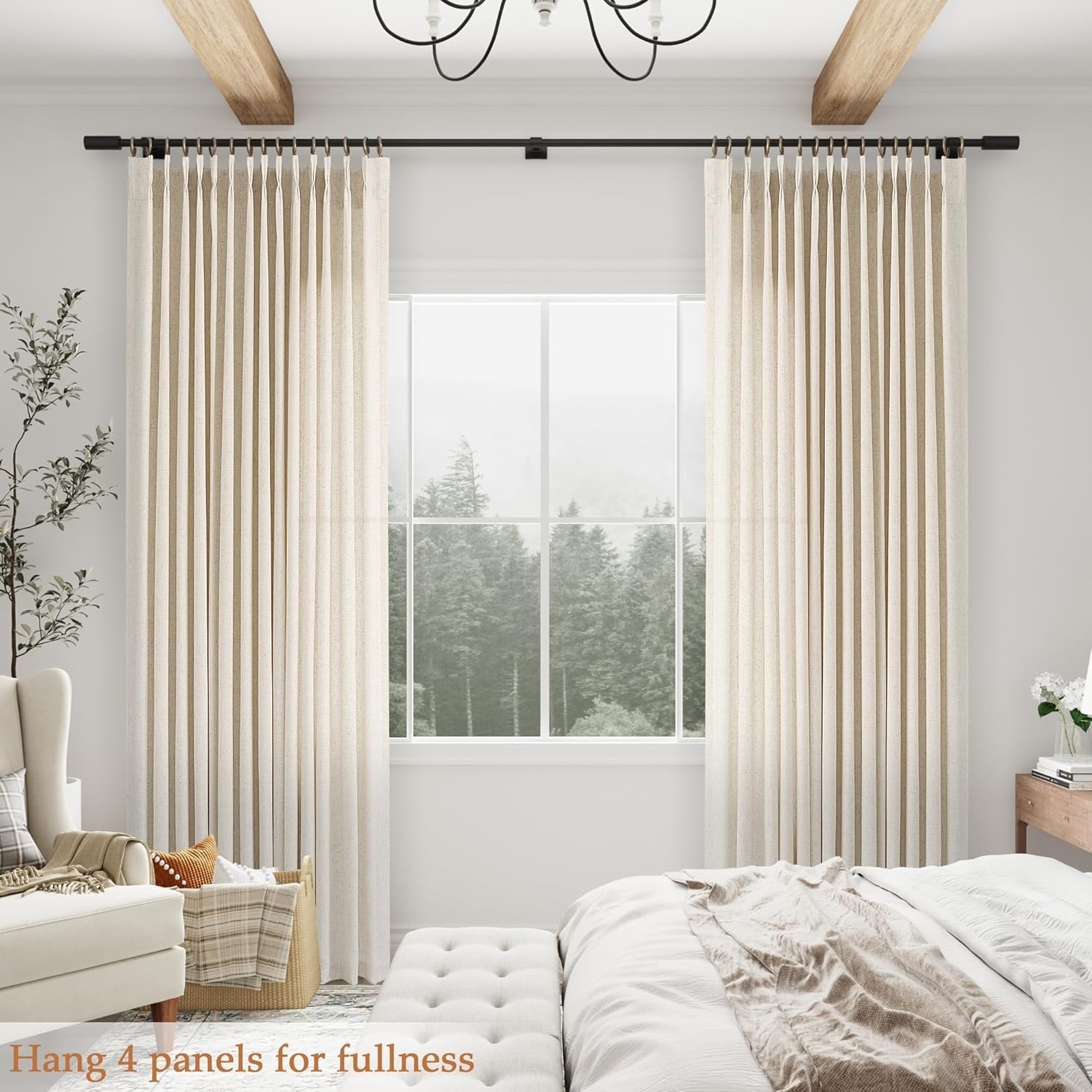 Natural Pinch Pleated Linen Curtains 84 Inch Length 2 Panels for Living Room …