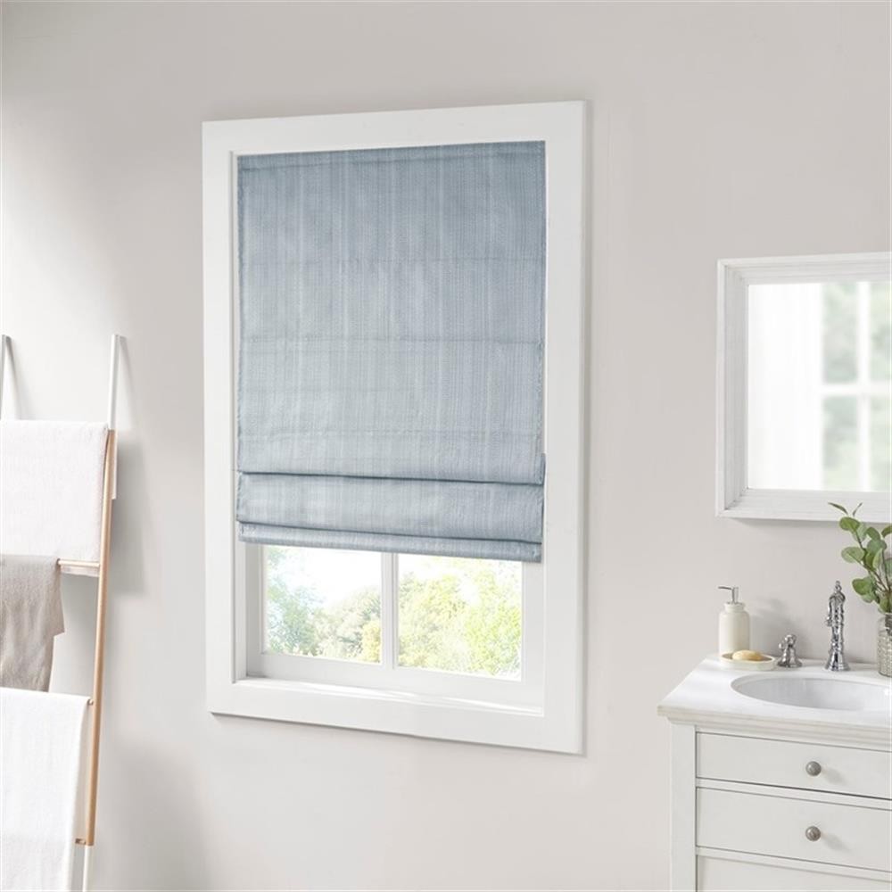 Pemberly Row Basketweave Room Darkening Cordless Roman Shade in Blue 33×64″