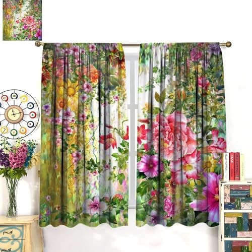 Flower Blackout Curtains Spring Garden 20″W x 45″L (Pack of 2) Floral-3