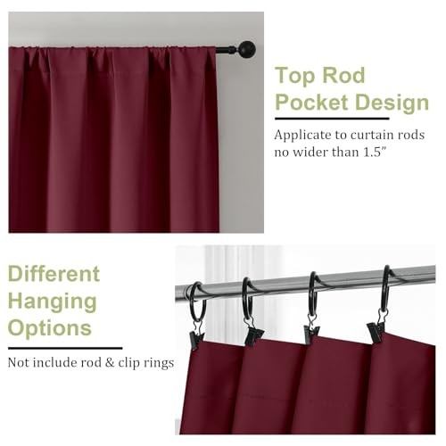 Sally Short Blackout Curtains for Bedroom 40″W x 54″L (Pack of 2) Burgundy